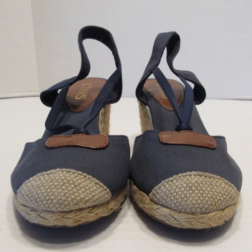 Chaps Clarisa Espadrille Wedge Slingback Blue Denim Sandals Size 6.5 - Picture 2 of 8